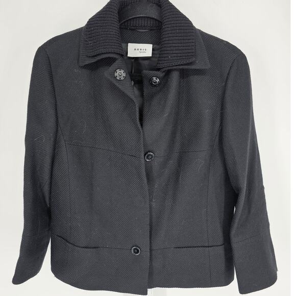 Akris Punto Black Moto Style Jacket Size 8 Zip Up 100% Wool - Picture 1 of 5